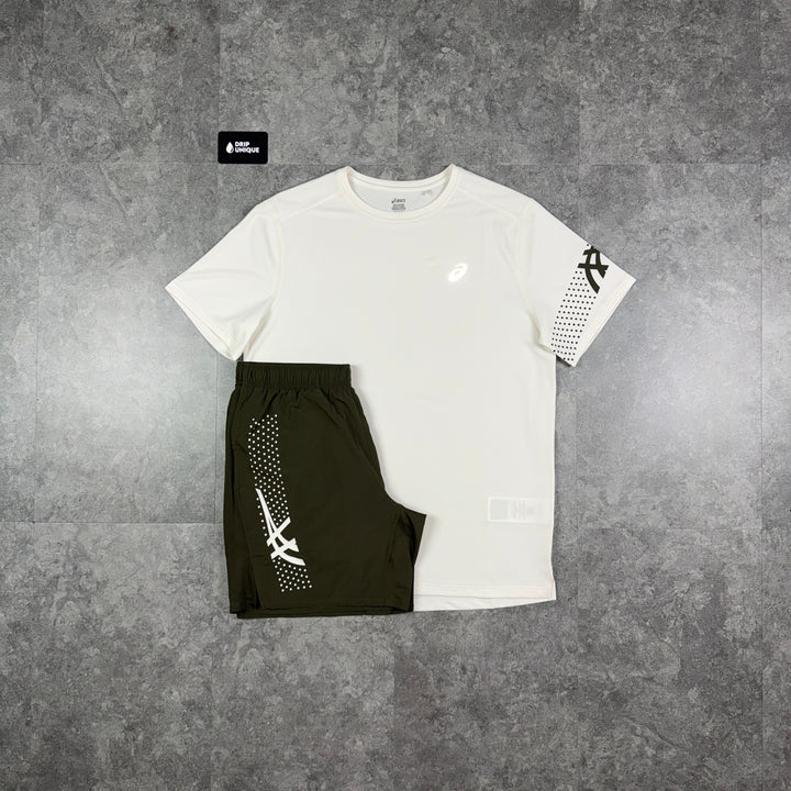 Asics Icon T-Shirt Cream / Brown & Brown Icon Shorts Set, asics icon set, dripuniqueuk