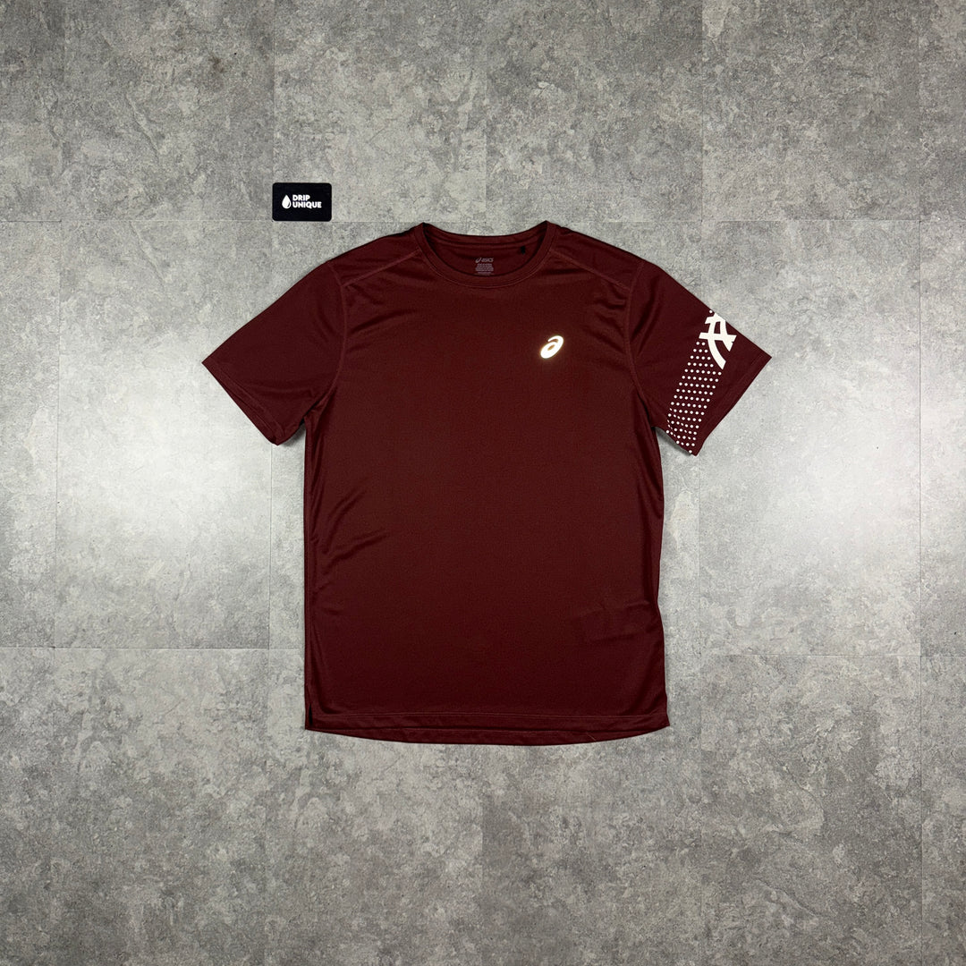 Asics Icon T-Shirt Maroon, asics tshirt, dripuniqueuk