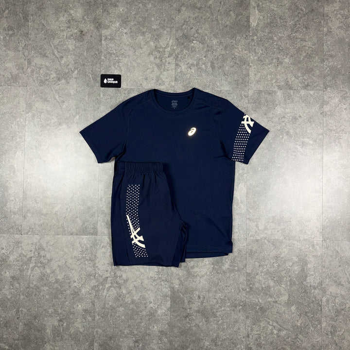 Asics Icon T-Shirt Midnight Navy & Midnight Navy Icon Shorts Set, asics icon set, dripuniqueuk