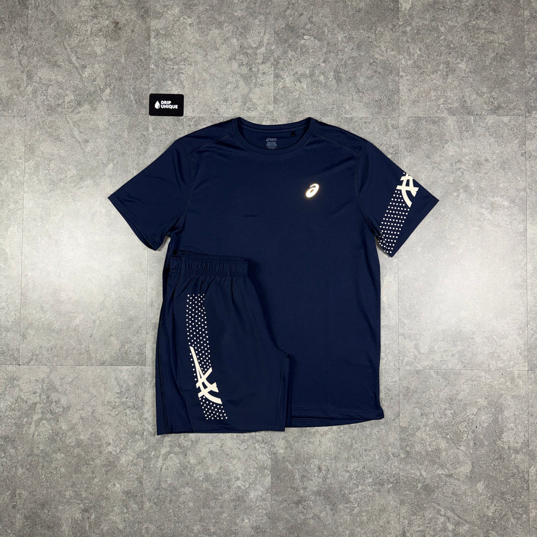 Asics Icon T-Shirt Navy & Navy Icon Shorts Set, asics tshirt set, dripuniqueuk