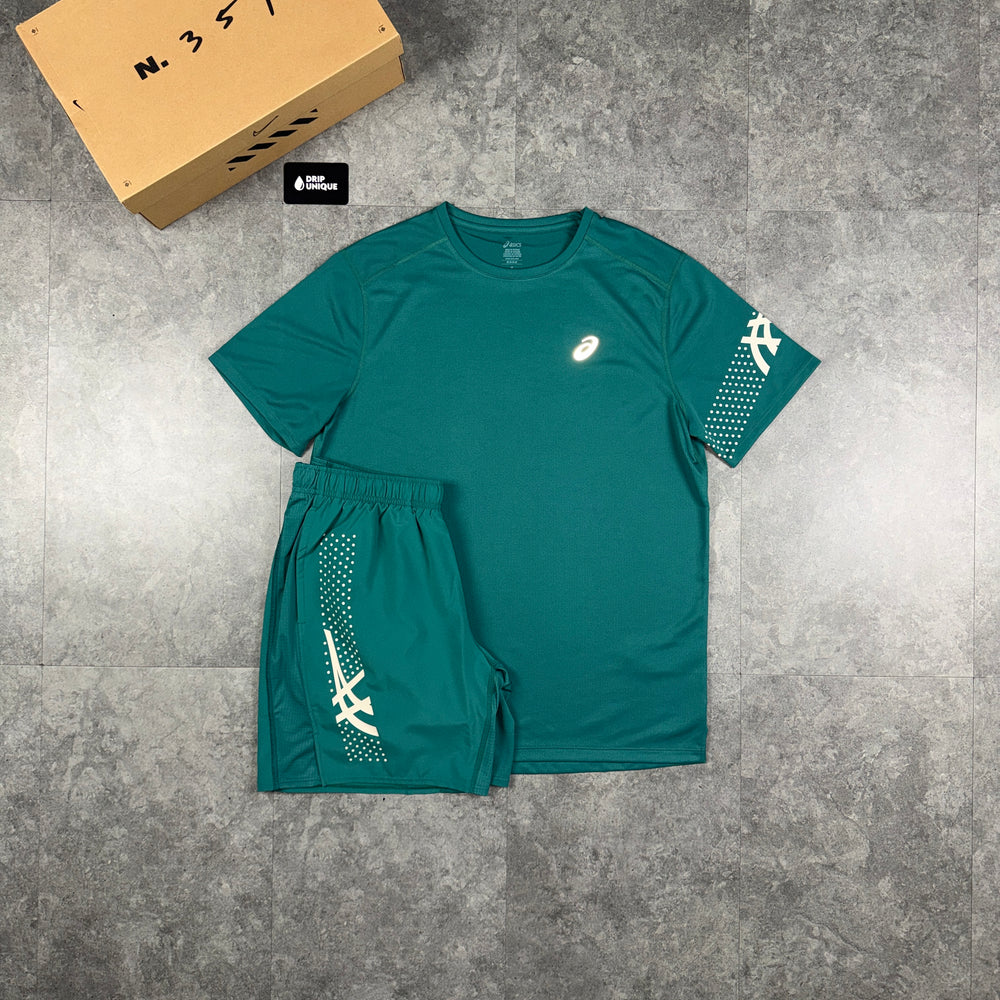 Asics Icon T-Shirt Rainy Lake & Rainy Lake Icon Shorts Set, asics, t-shirt set, dripuniqueuk