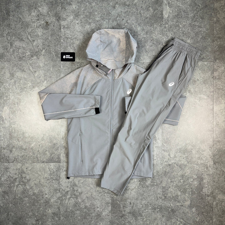 Asics Reflective Elastic Woven Tracksuit Grey, asics tracksuit, dripuniqueuk