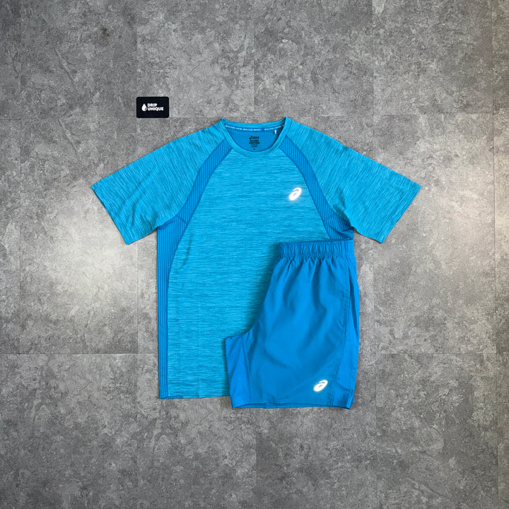 Asics Road T-Shirt Aegean Blue & Blue Core Shorts Set, asics set, dripuniqueuk