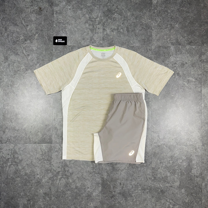 Asics Road T-Shirt Beige & Beige Core Shorts Set, asics set, dripuniqueuk