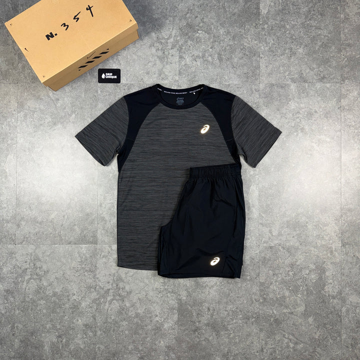 Asics Road T-Shirt Black & Black Core Shorts Set, asics road set, dripuniqueuk
