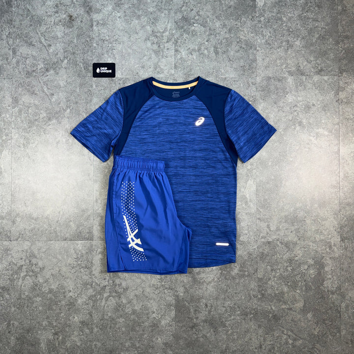 Asics Road T-Shirt Cobalt & Cobalt Icon Shorts Set, asics set, dripuniqueuk
