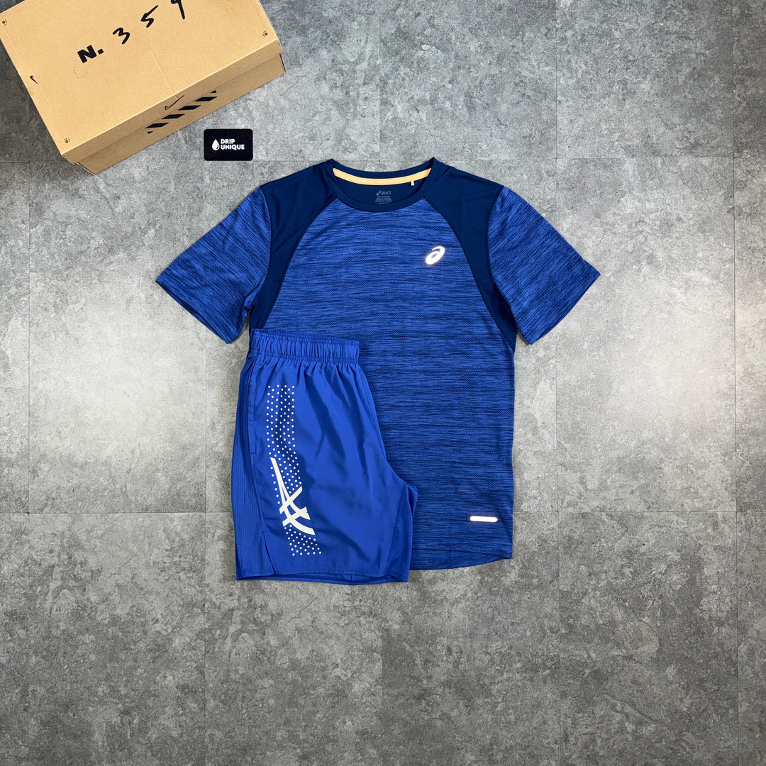 Asics Road T-Shirt Cobalt & Cobalt Icon Shorts Set, asics tshirt set, dripuniqueuk