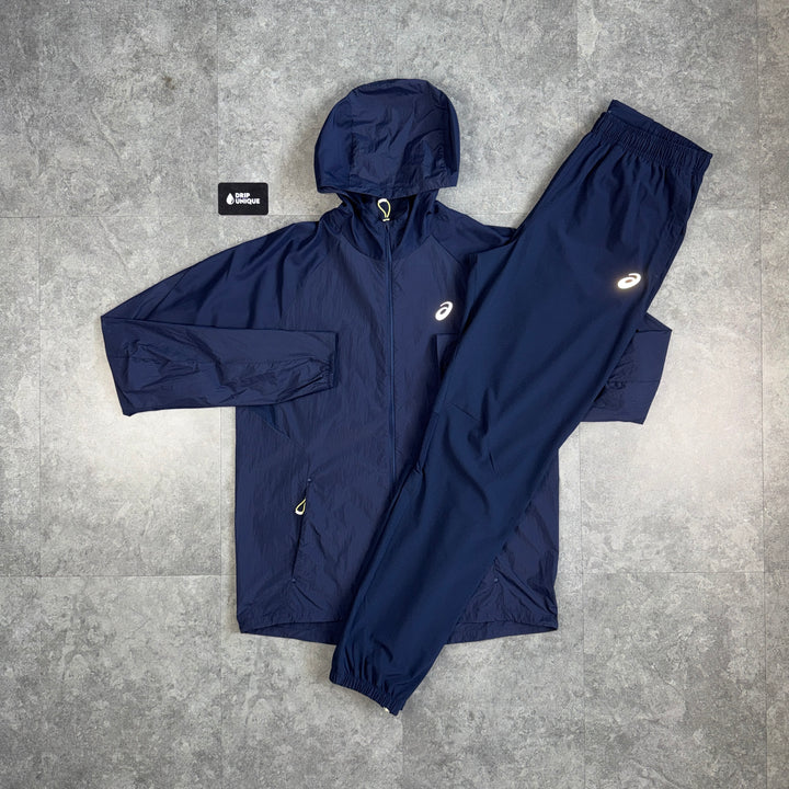 Asics Road Windrunner Jacket Midnight Navy & Navy Core Pants Set, asics set, dripuniqueuk