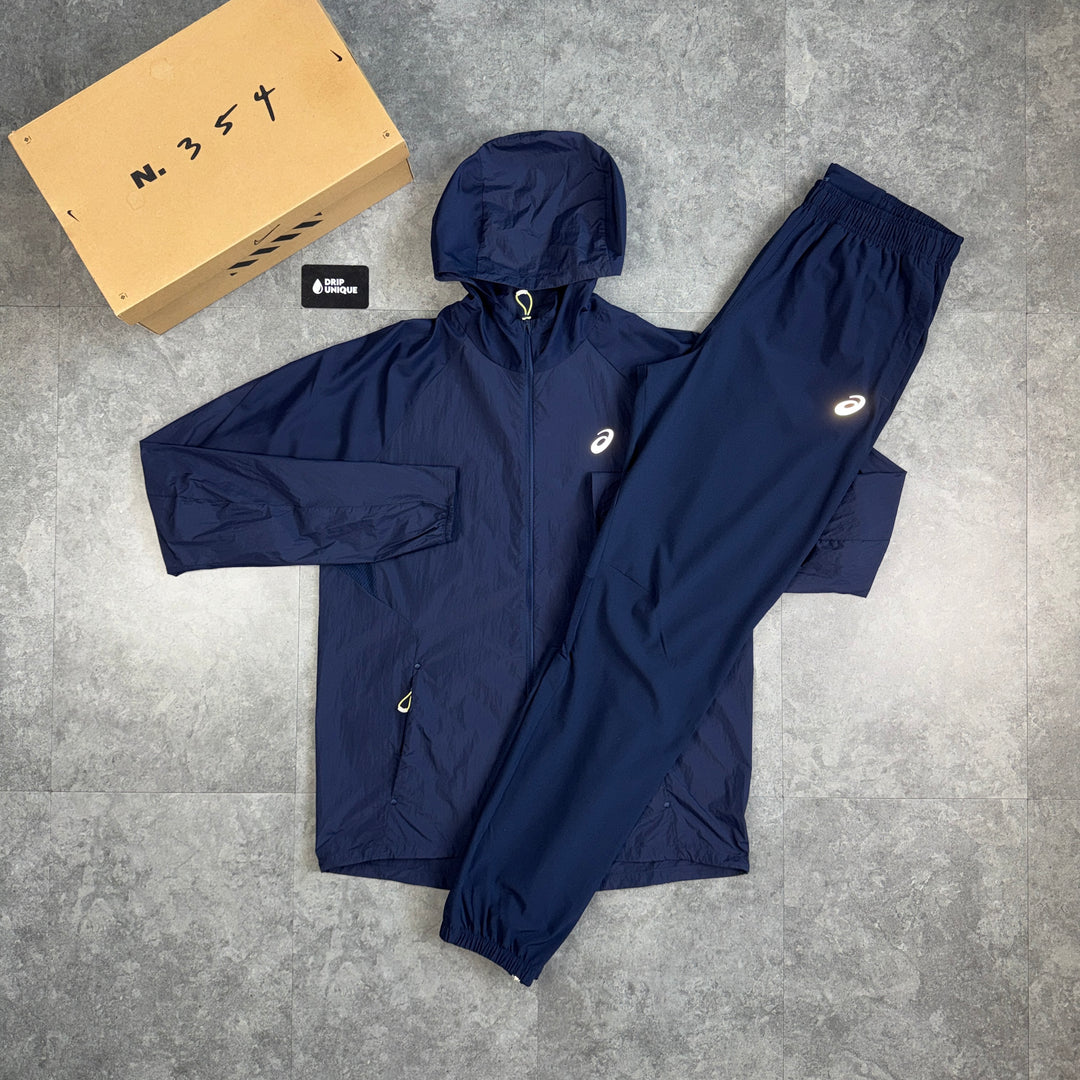 Asics Road Windrunner Jacket Midnight Navy & Navy Core Pants Set, asics windrunner set, dripuniqueuk