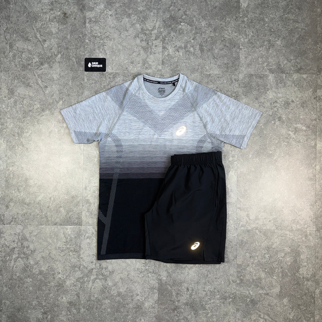Asics Seamless Performance T-Shirt Black / Grey & Black Core Shorts Set, asics set, dripuniqueuk