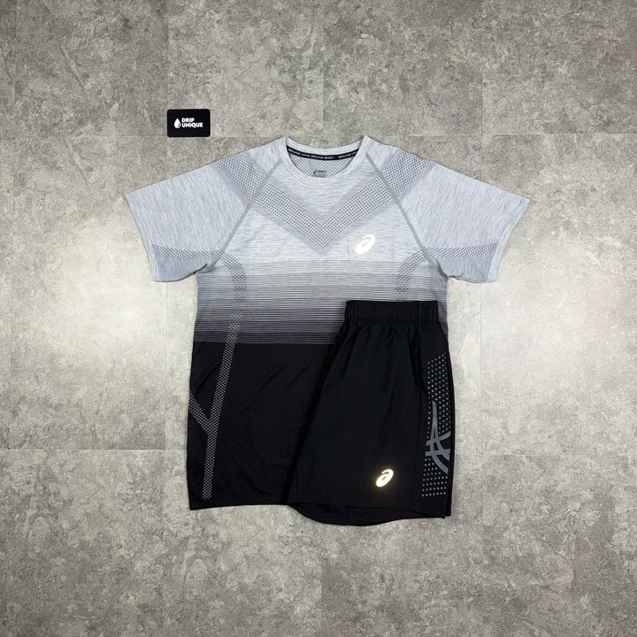 Asics Seamless Performance T-Shirt Black / Grey & Black Icon Shorts Set, Asics Set, dripuniqueuk