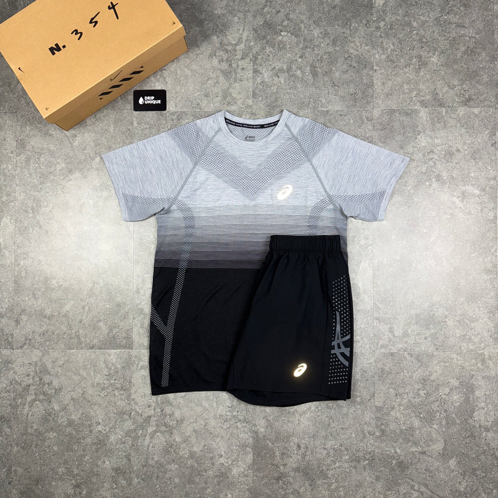 Asics Seamless Performance T-Shirt Black / Grey & Black Icon Shorts Set, Asics Set, dripuniqueuk 1