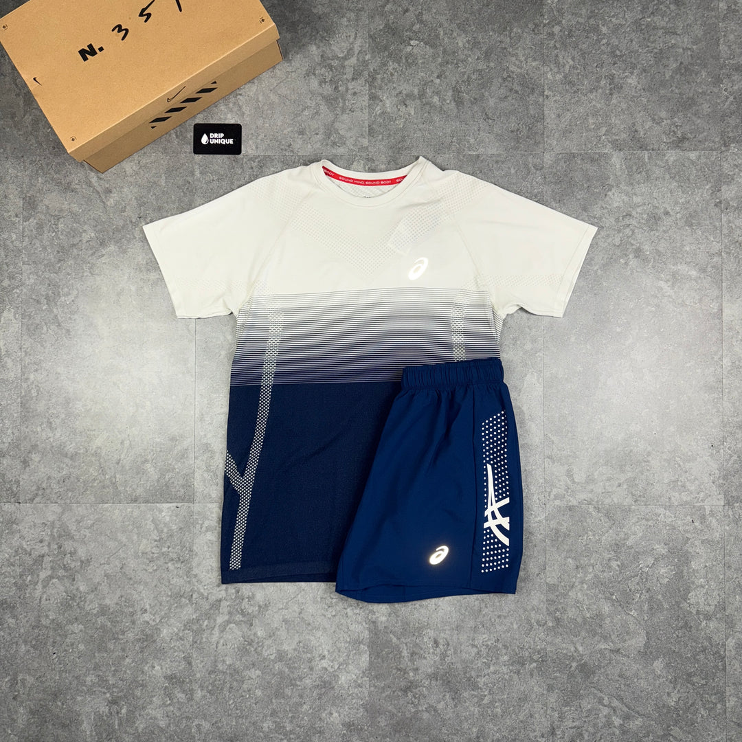Asics Seamless Performance T-Shirt Midnight Blue & Blue Icon Shorts Set, Asics Sets, dripuniqueuk 1