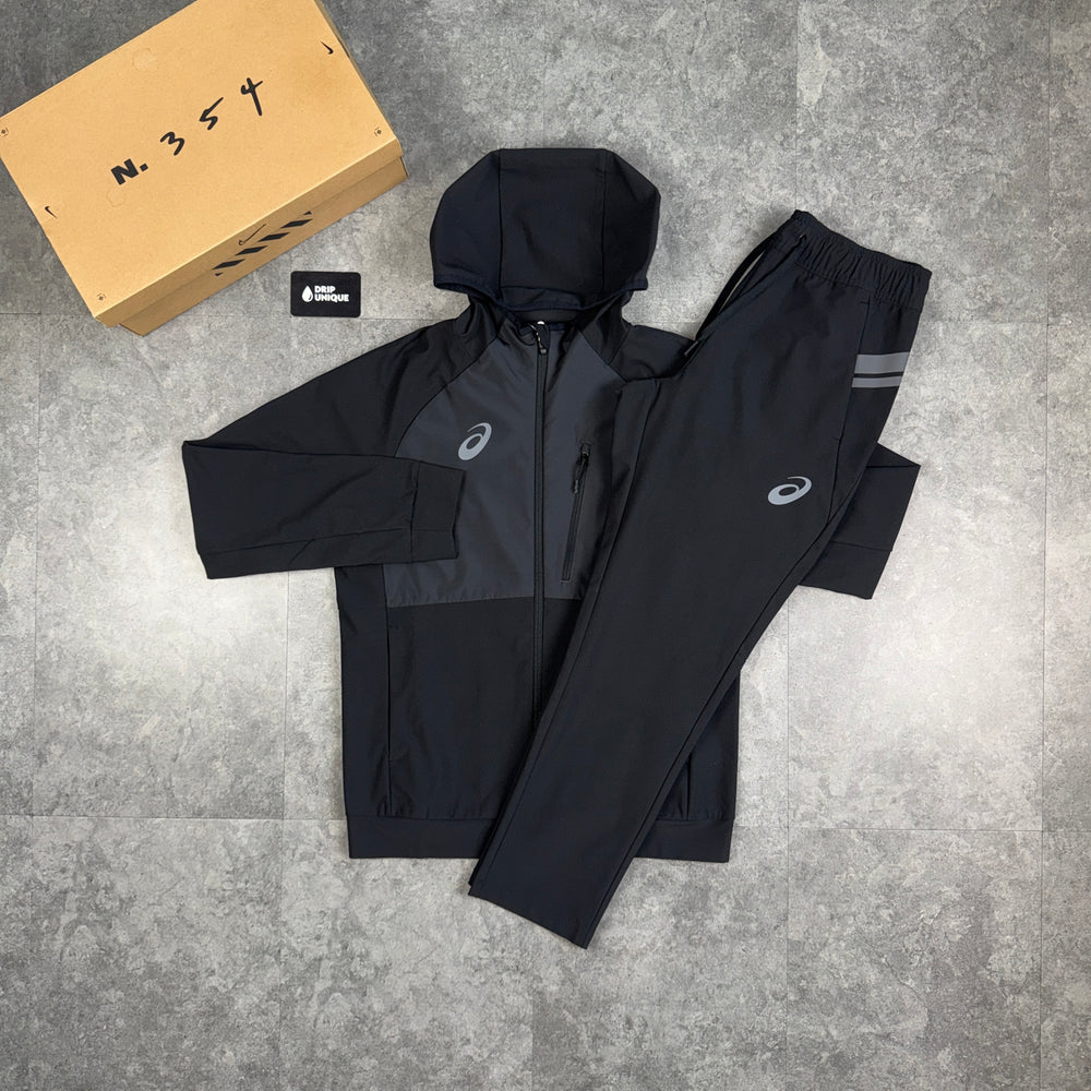 Asics Water Resistant Two Tone Woven Tracksuit Black, asics set, dripuniqueuk