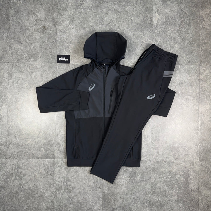 Asics Water Resistant Two Tone Woven Tracksuit Black, asics tracksuit, dripuniqueuk