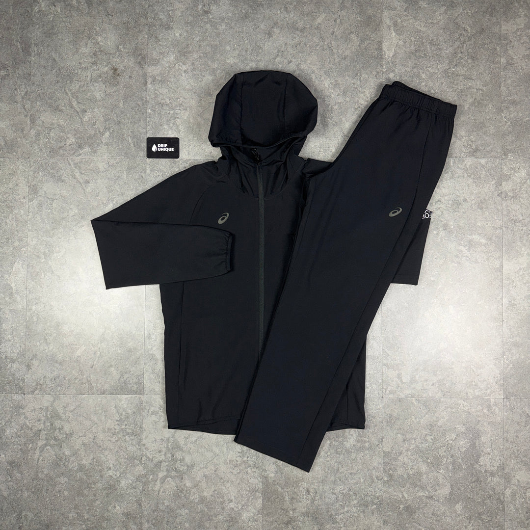 Asics Waterproof 'Agility' Elastic Woven Tracksuit Black, asics tracksuit, dripuniqueuk