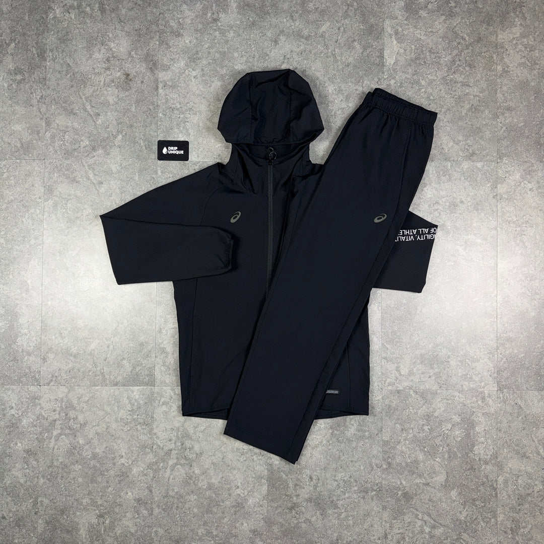 Asics Waterproof 'Agility' Elastic Woven Tracksuit Black, asics set, dripuniqueuk