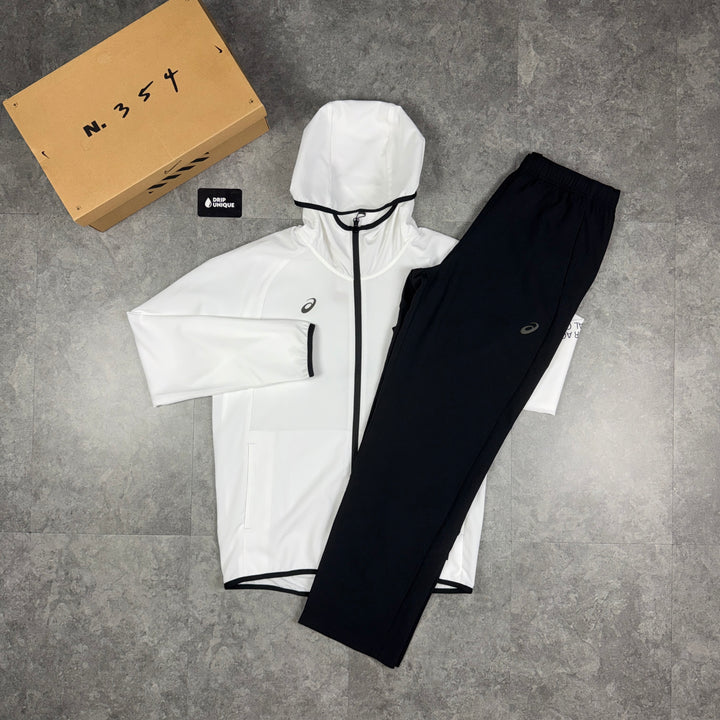Asics Waterproof 'Agility' Elastic Woven Tracksuit White, asics tracksuit, dripuniqueuk