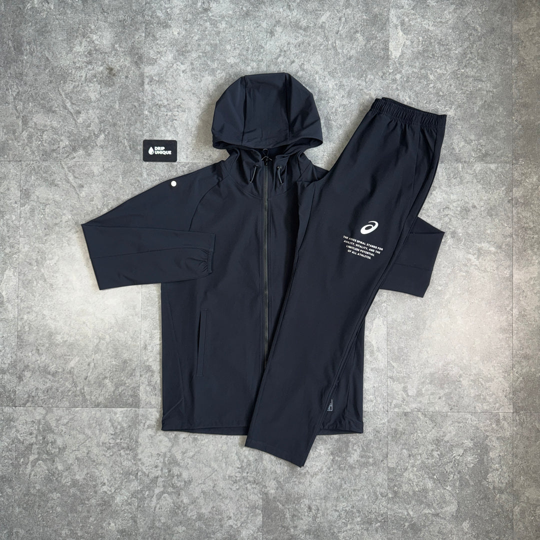 Asics Waterproof Elastic Woven Tracksuit Black, asics set, dripuniqueuk