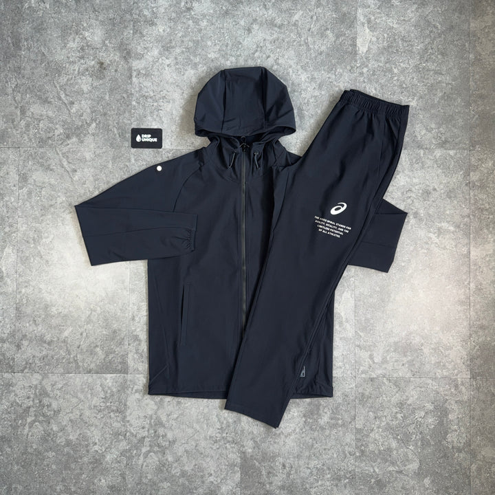 Asics Waterproof Elastic Woven Tracksuit Black, asics set, dripuniqueuk