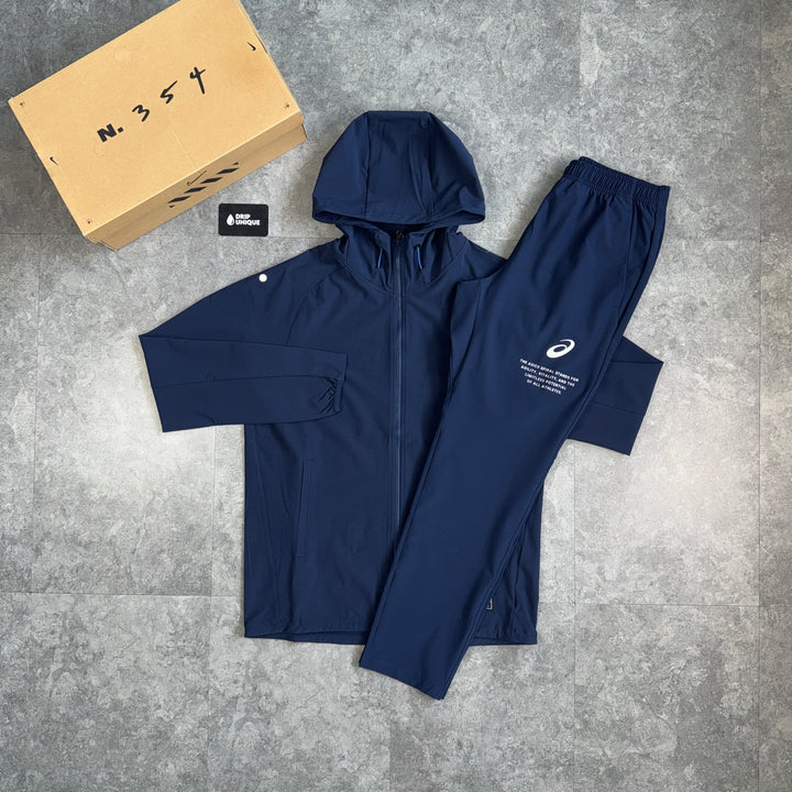 Asics Waterproof Elastic Woven Tracksuit Navy, asics set, dripuniqueuk