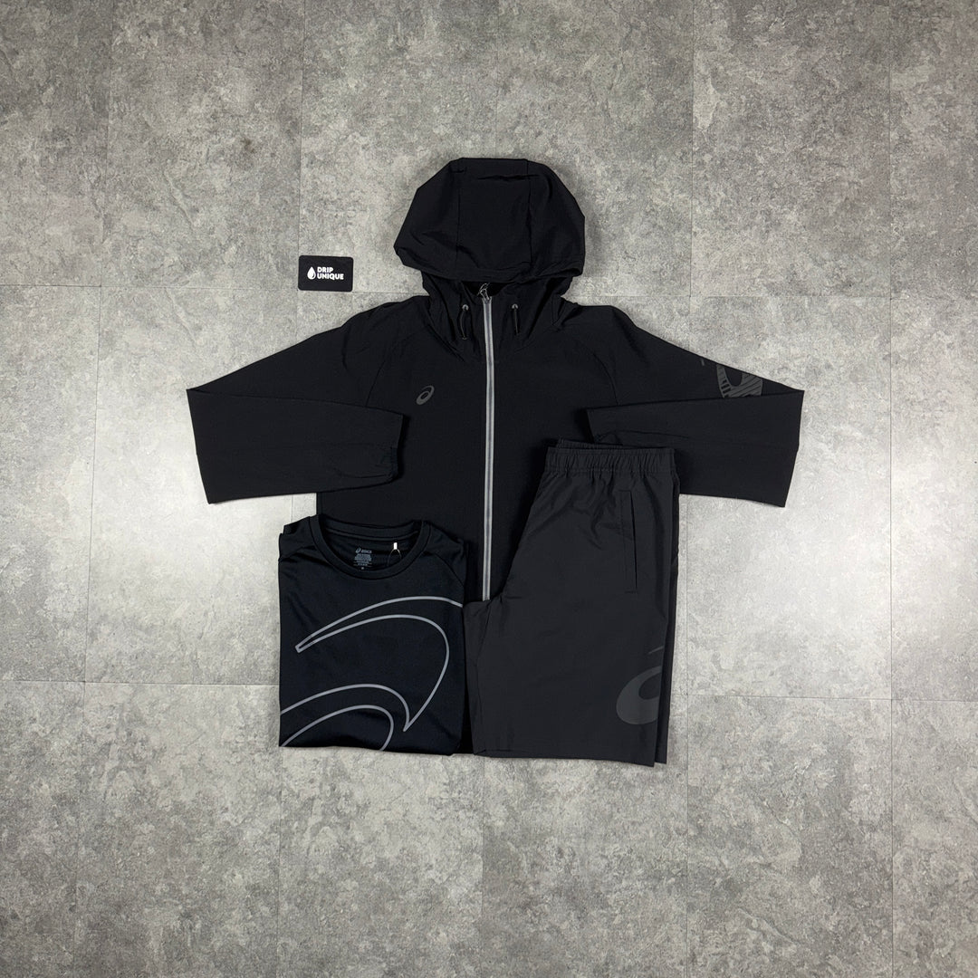 Asics Waterproof Windrunner Black Bundle, asics 3 piece set, dripuniqueuk
