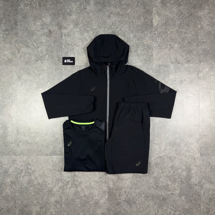 Asics Waterproof Windrunner Black Bundle, asics black set, dripuniqueuk