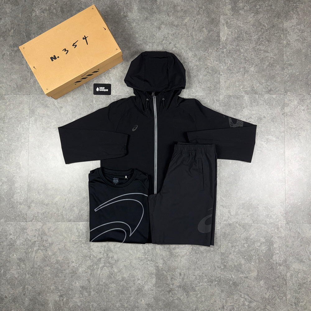 Asics Waterproof Windrunner Black Bundle, asics set, dripuniqueuk