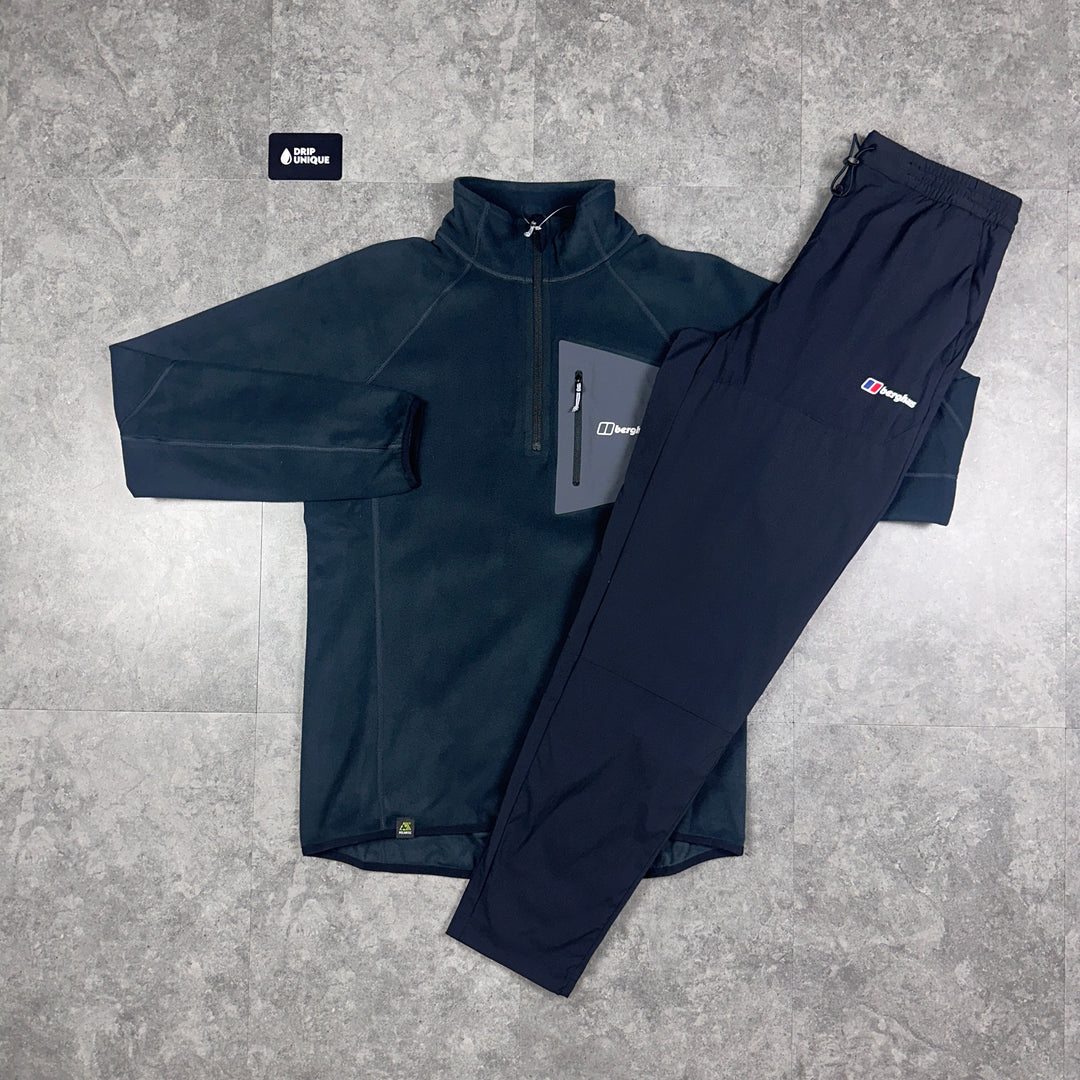 Berghaus Tathwell Fleece 1/4 Zip Black & Black Theran Plus Pants Set, Berghaus Tracksuit, dripuniqueuk