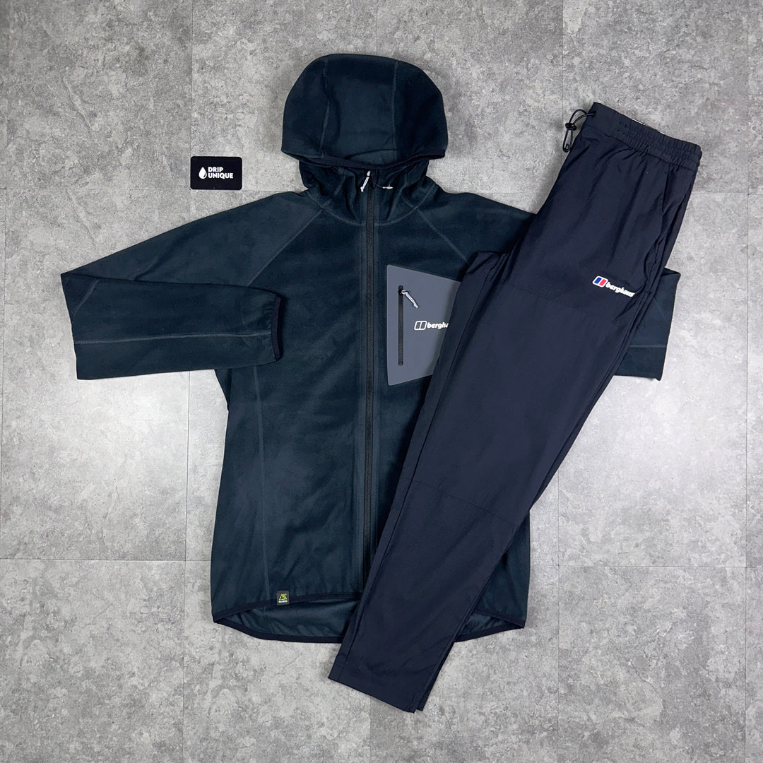 Berghaus Tathwell Fleece Hooded Jacket Black & Black Theran Plus Pants Set, Berghaus Sets, dripuniqueuk