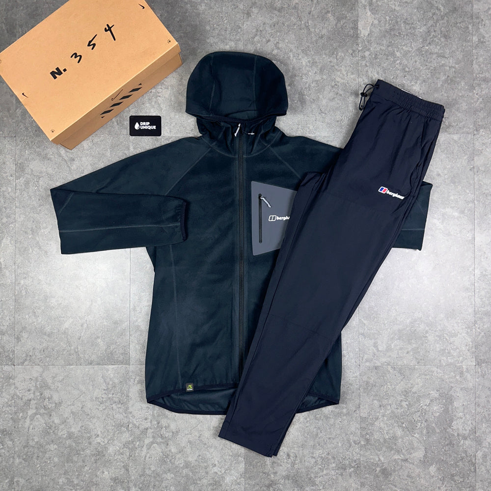Berghaus Tathwell Fleece Hooded Jacket Black & Black Theran Plus Pants Set, Berghaus Tracksuit, dripuniqueuk