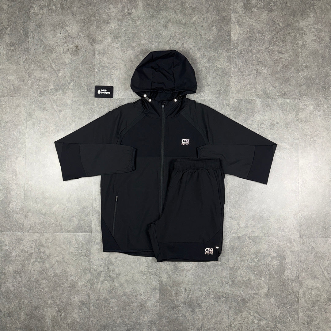 Cruyff Agate Windrunner Jacket Black & Black Agate Shorts Set, cruyff set, dripuniqueuk