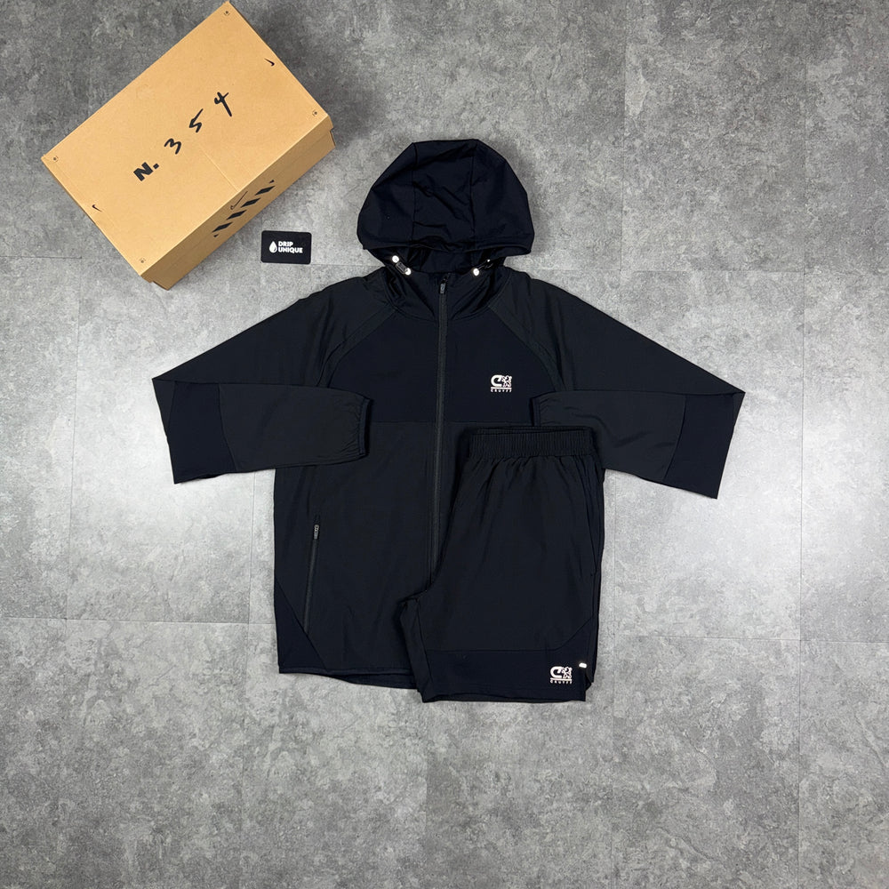 Cruyff Agate Windrunner Jacket Black & Black Agate Shorts Set, cruyff windrunner set, dripuniqueuk