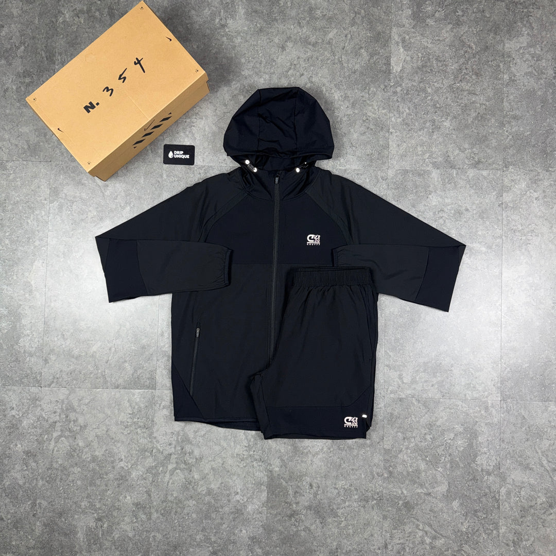 Cruyff Agate Windrunner Jacket Black & Black Agate Shorts Set, cruyff windrunner set, dripuniqueuk