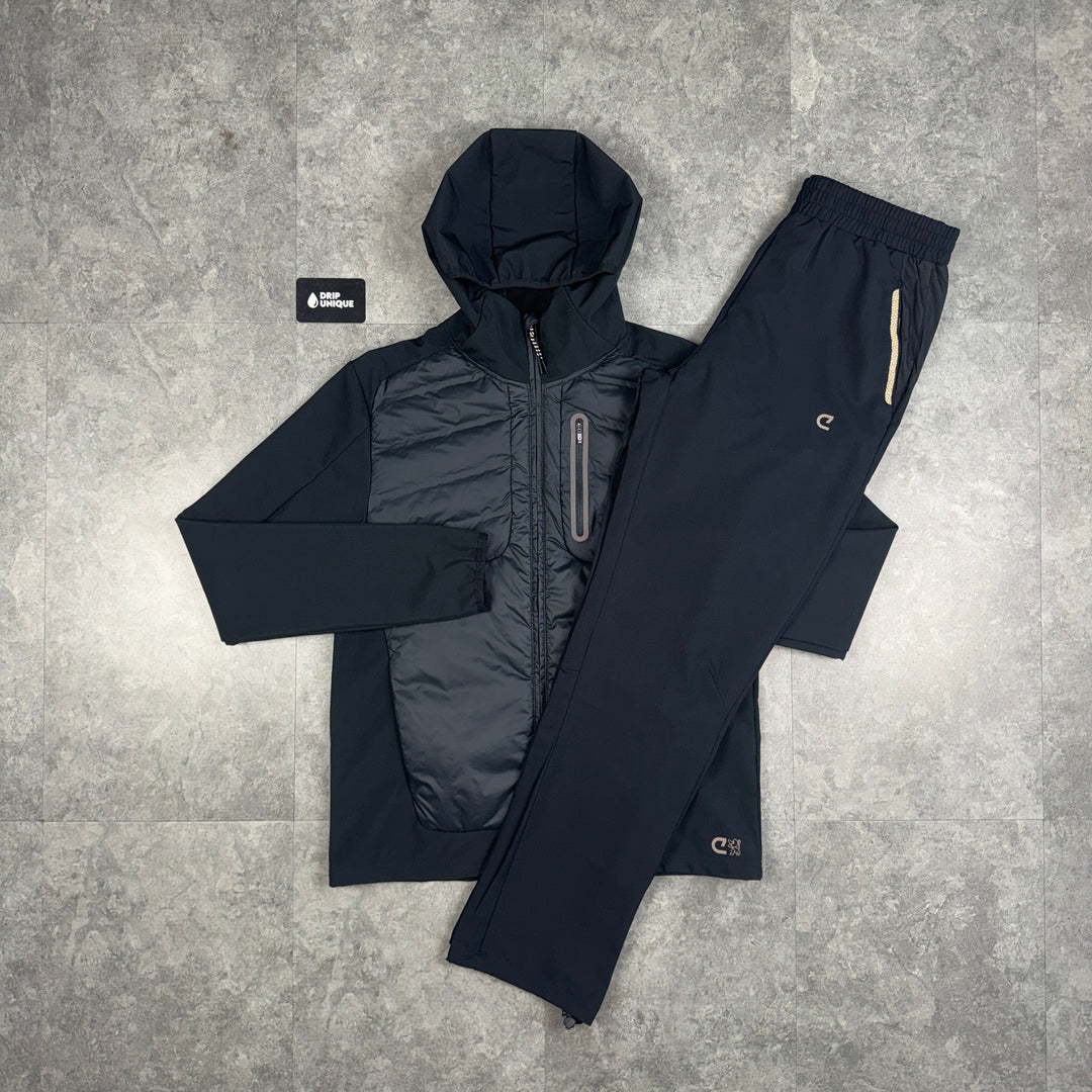 Cruyff Reflect Hybrid Windrunner Jacket Black & Black Axis Pants Set, cruyff set, dripuniqueuk
