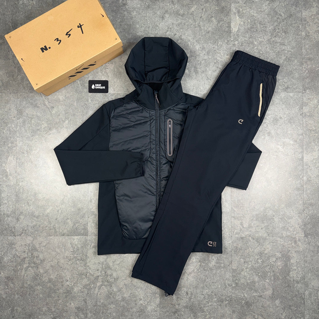 Cruyff Reflect Hybrid Windrunner Jacket Black & Black Axis Pants Set, cruyff tracksuit, dripuniqueuk