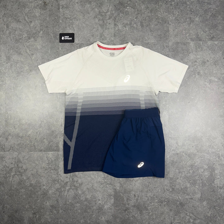 Asics Seamless Performance T-Shirt Midnight Blue & Blue Icon Shorts Set