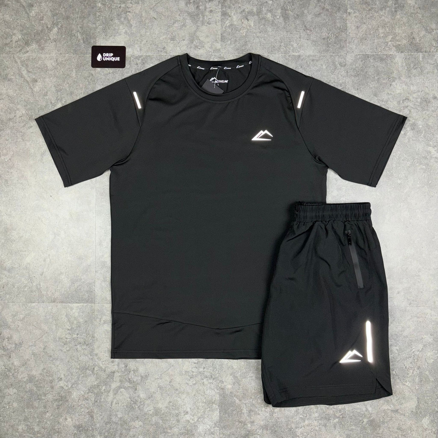 Men's ActiveLine Tech Black T-Shirt & Endurance Shorts Set, dripuniqueuk