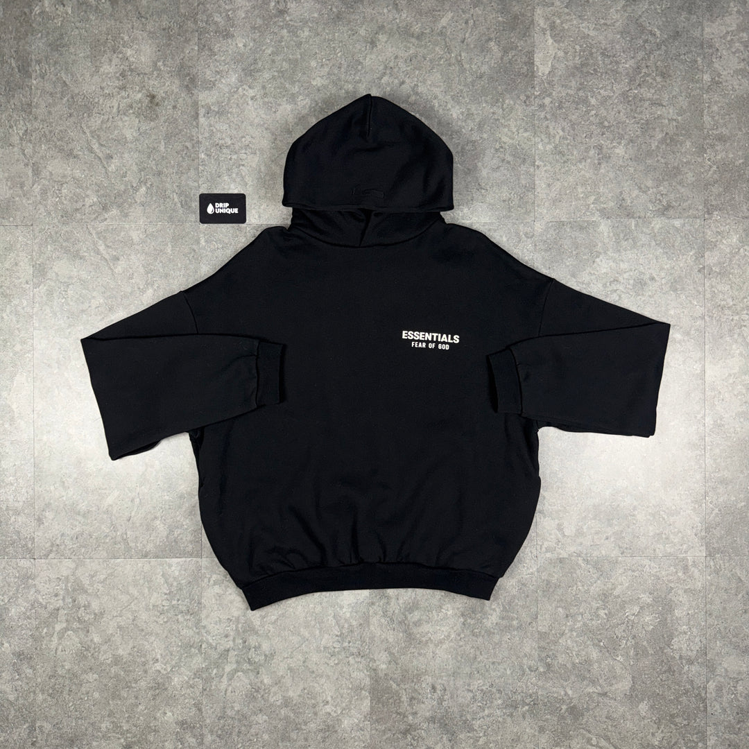 Essentials Hoodie Jet Black, essentials hoodie, dripuniqueuk