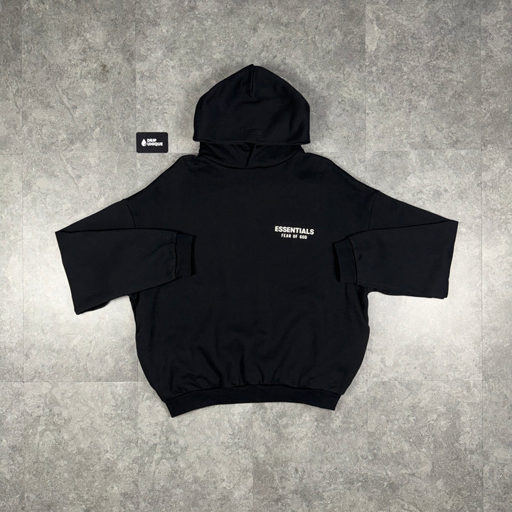 Essentials Hoodie Jet Black, essentials hoodie, dripuniqueuk