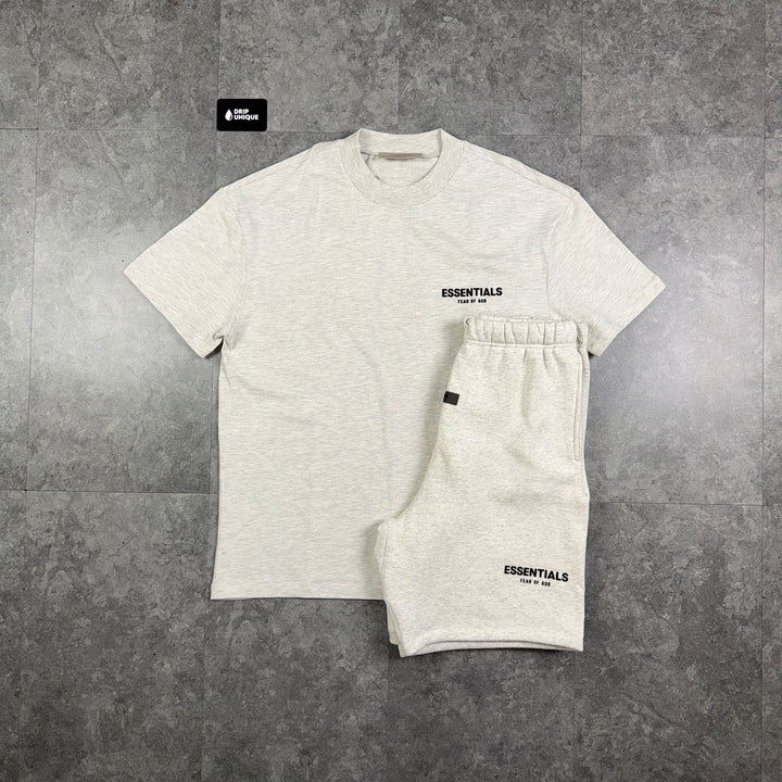 Essentials SS22 T-Shirt Light Oatmeal & Light Oatmeal Shorts Set, essentials set light oatmeal, dripuniqueuk