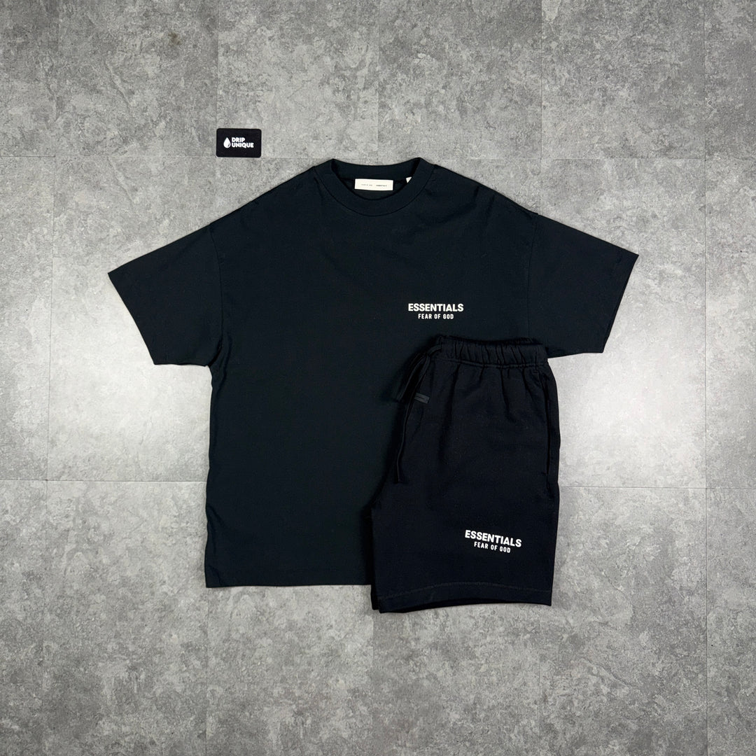 Essentials SS25 T-Shirt Jet Black & Jet Black Shorts Set, essentials set, dripuniqueuk