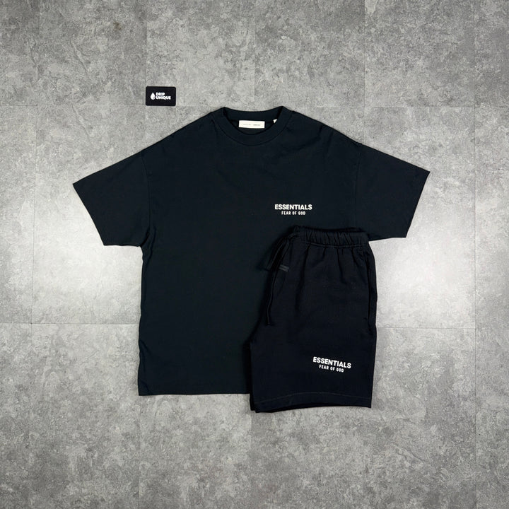 Essentials SS25 T-Shirt Jet Black & Jet Black Shorts Set, essentials set, dripuniqueuk