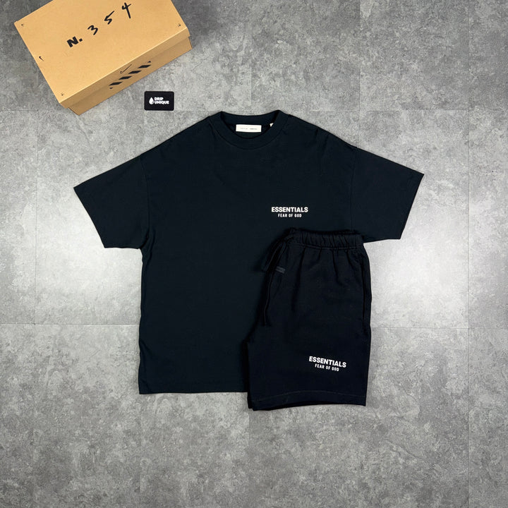 Essentials SS25 T-Shirt Jet Black & Jet Black Shorts Set, essentials set, dripuniqueuk