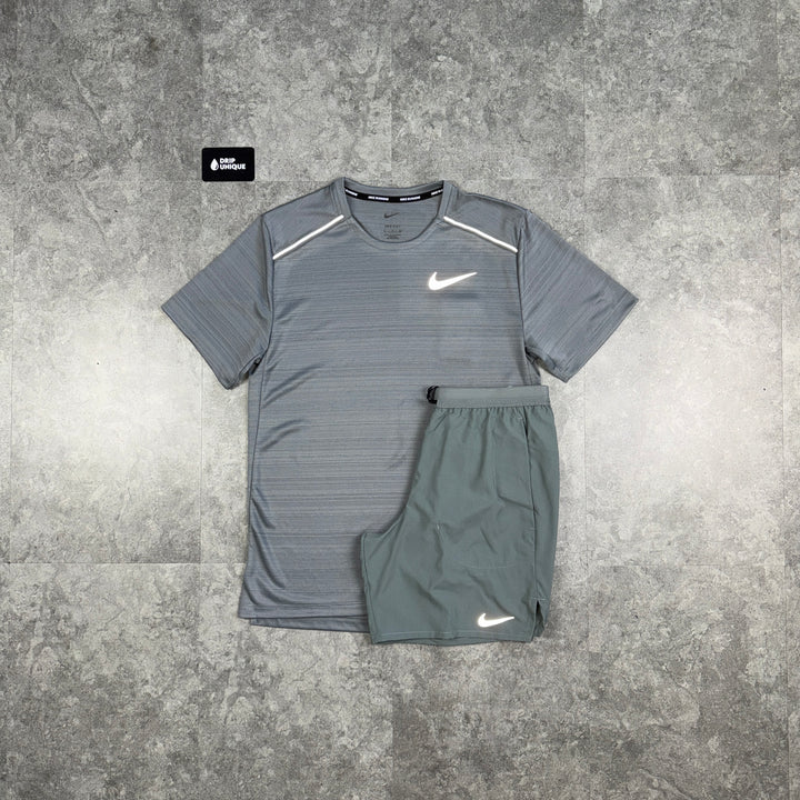 Nike Miler T-Shirt Grey & Grey Flex Stride Shorts Set