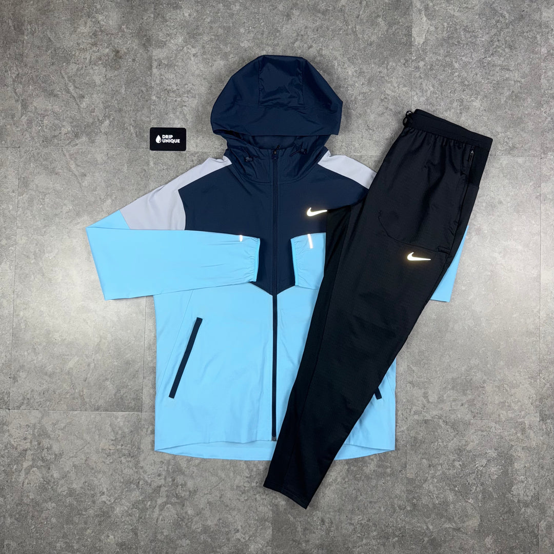 Nike UV Windrunner Jacket Aquarius Blue & Black Nike Phenom Pants Set, Nike Sets, dripuniqueuk