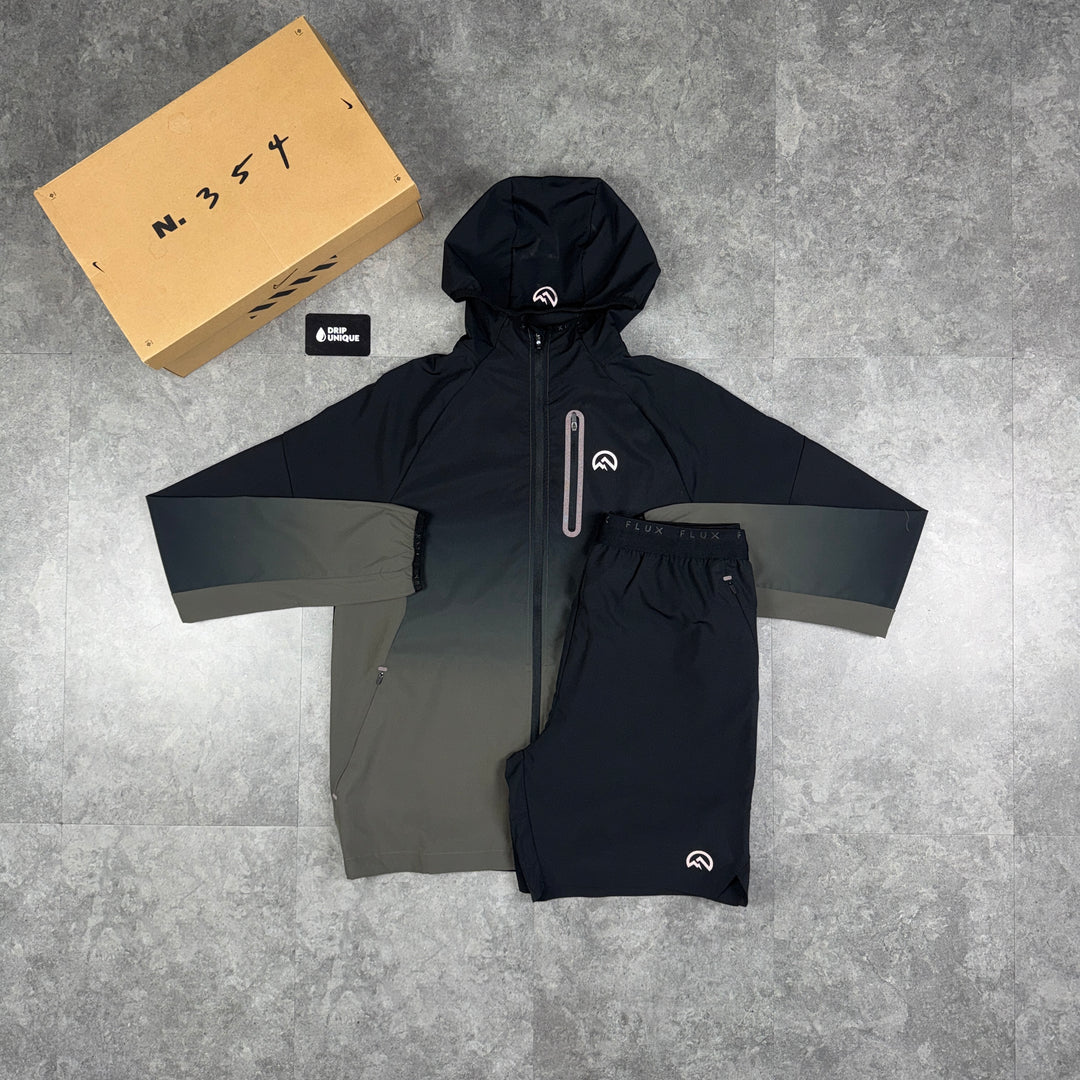 Flux Gradient Windrunner Jacket Graphite / Black & Black Shorts Set, flux jacket set, dripuniqueuk