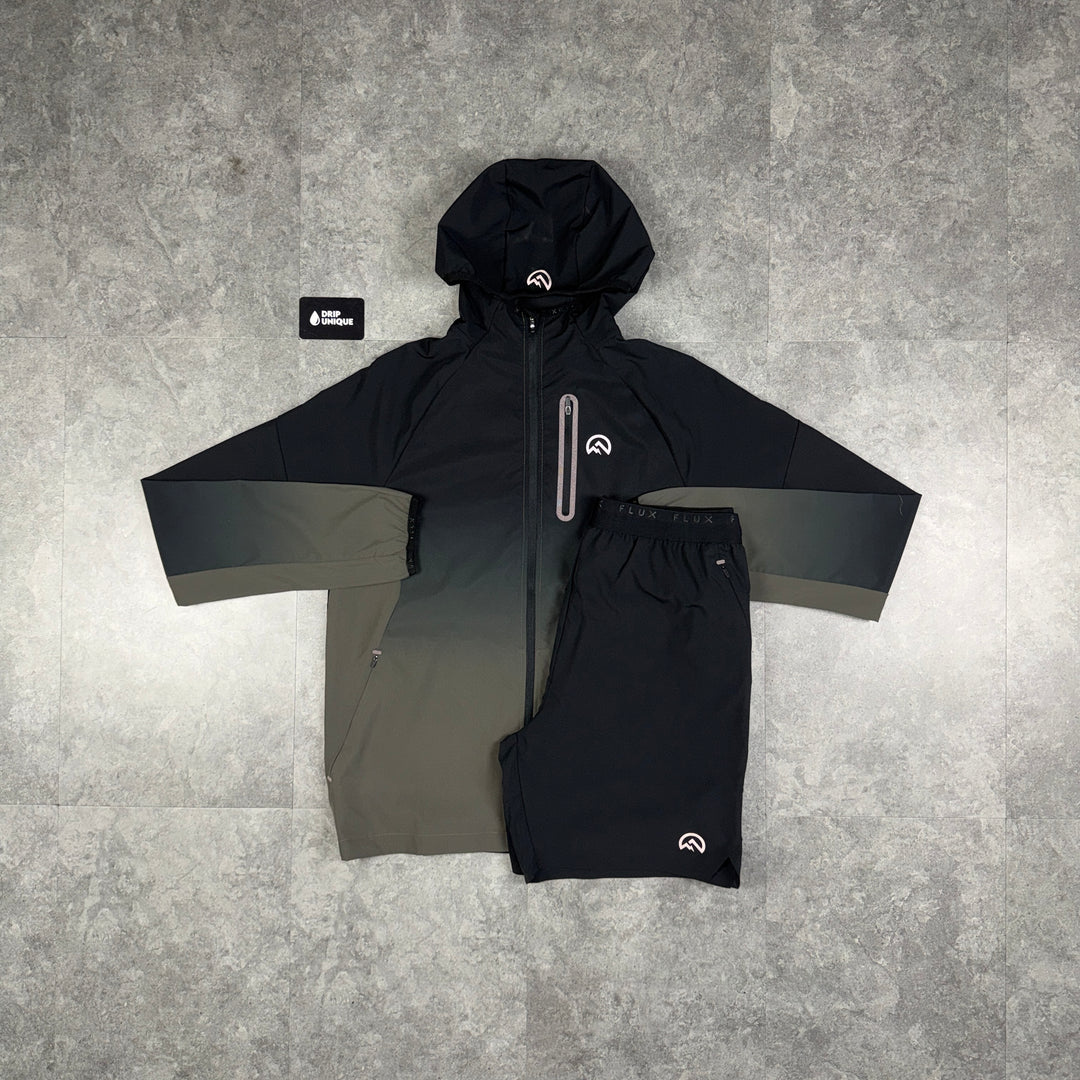 Flux Gradient Windrunner Jacket Graphite / Black & Black Shorts Set, flux set, dripuniqueuk
