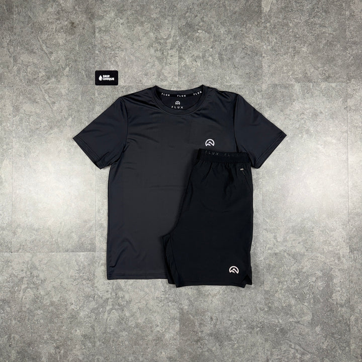 Flux Graphic Logo T-Shirt Black & Black Tech Shorts Set, flux set, dripuniqueuk