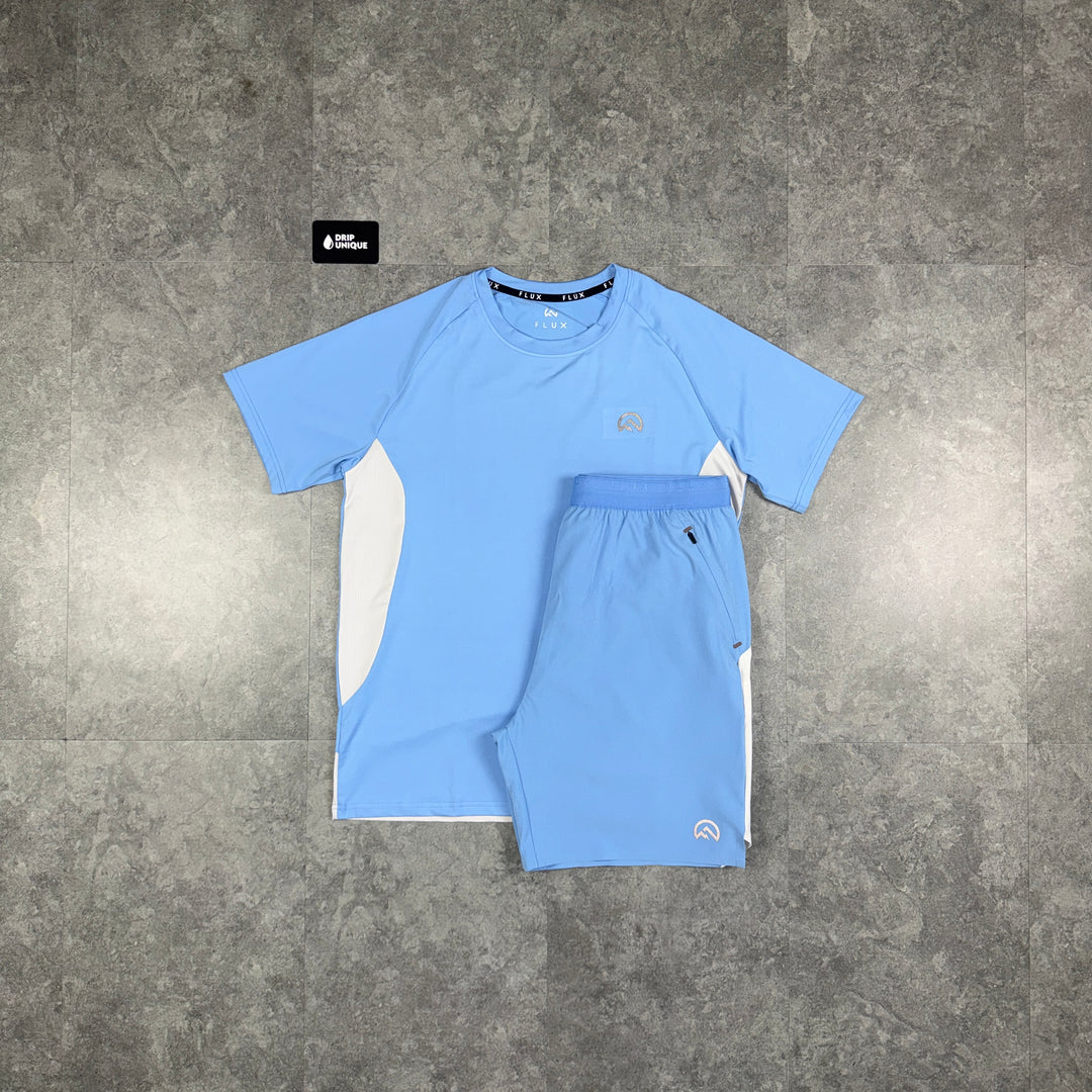 Flux Tech T-Shirt Baby Blue & Blue Tech Shorts Set, flux set dripuniqueuk